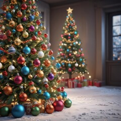 Festive Christmas tree, colorful baubles, sparkling lights, winter wonderland ,  magic,  merry,  abstract