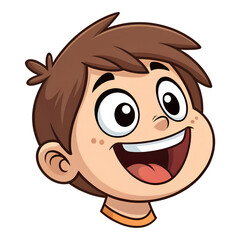 Cartoon Head of a Very Happy Boy with Brown Hair on Transparent Background
