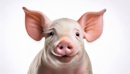 portrait of a cute cheerful pig isolated on white background