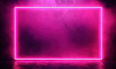 Neon pink frame with glowing edges in a misty atmosphere for creative backgrounds