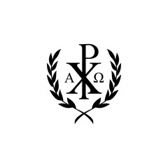 Chi rho symbol isolated Catholic christian religion with black color.