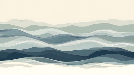 Abstract Blue Green Mountain Landscape Wave Illustration