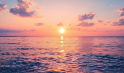 Obraz premium Stunning sunset over calm ocean waters with vibrant colors and serene atmosphere