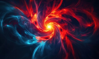 Fototapeta premium Vibrant swirling abstract pattern in red and blue hues with glowing center