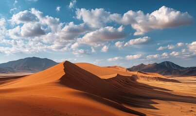 Fototapeta premium Stunning desert landscape with golden sand dunes and dramatic cloud formations