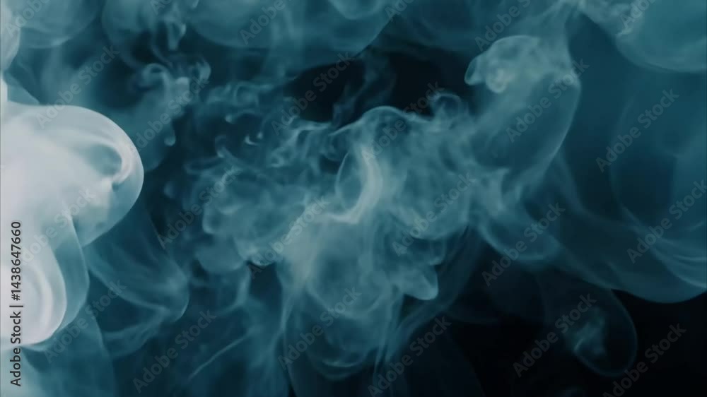Poster Wispy smoke gracefully swirls against a black background creating artistic patterns, Stream of wispy smoke over a black background Vertically Orientated Video