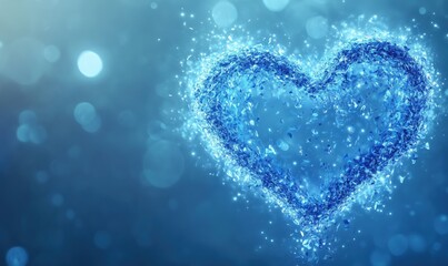 Fototapeta premium Blue heart shape made of sparkling shards on a soft blue background