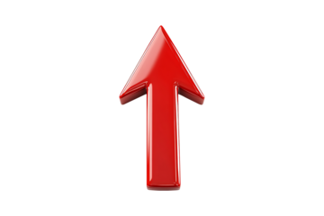 A red arrow pointing upwards isolated on transparent background.