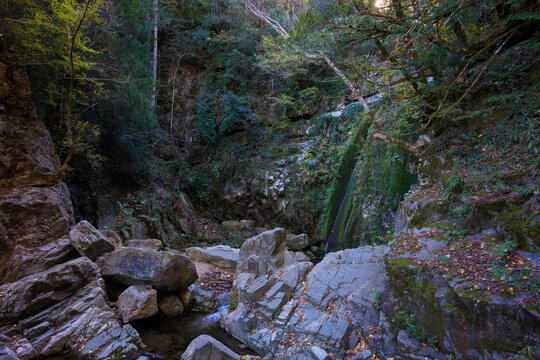 Amazing mountainous scenery near the little waterfall of Varvara, Chalkidiki, Greece