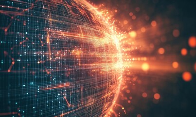 Obraz premium Digital globe with glowing lines and particles representing data flow and connectivity