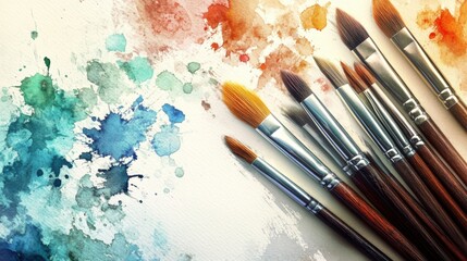 Obraz premium Set Of Watercolor Brushes on Paper