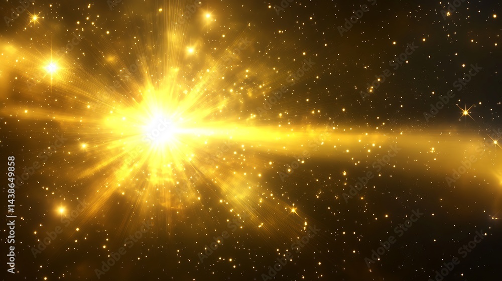 Poster abstract gold background with lens flare and bokeh effect.