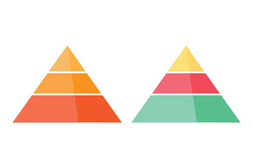 Triangular pyramid infographic vector icon set. pyramid infographic chart set collection. Triangle hierarchy data segments collection. Business concept. Vector illustration 