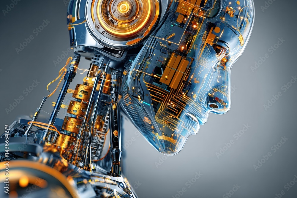 Leinwandbilder humanoid with chrome skin and glowing circuits displays advanced ai technology in a futuristic setti