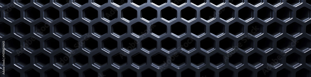 Poster dark gray abstract background with black hexagon shapes.