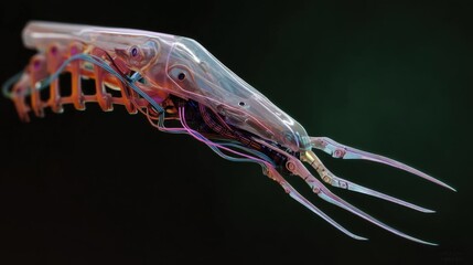 Digital illustration of a shrimp. the shrimp is shown in a side view, with its body facing towards the right side of the image.