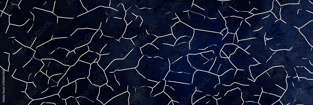 Poster dark blue background with white outline of digital circuit lines and hexagons, technology banner des