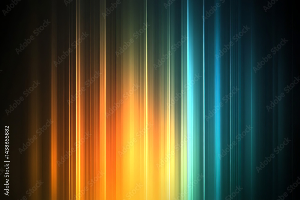 Poster dark blue background with vertical lines of orange and teal lights, creating an abstract design.