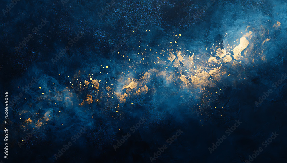 Poster dark blue background with light rays and glowing particles, creating an ethereal atmosphere.