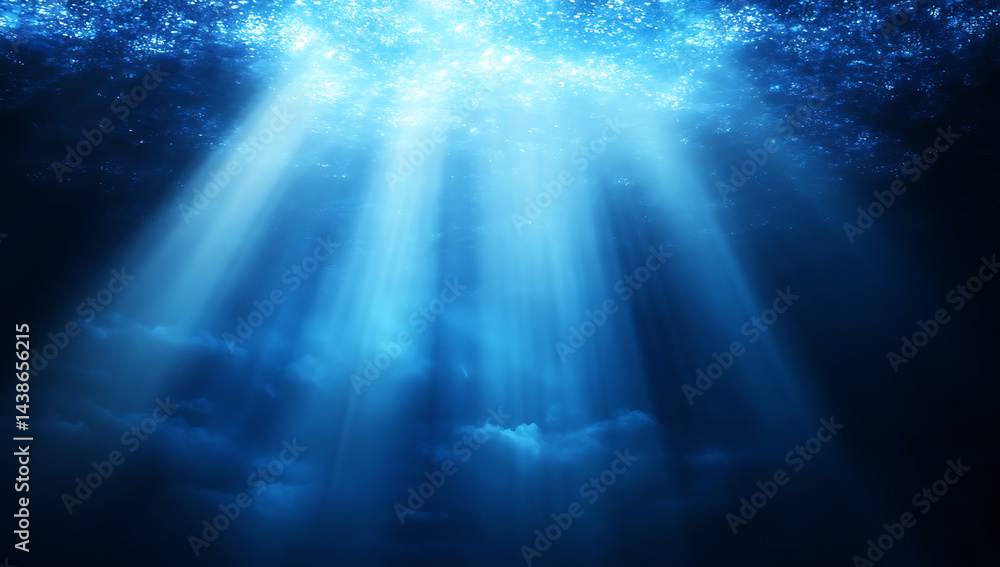 Aufkleber dark blue background with glowing light particles and rays of light, creating an atmospheric design 