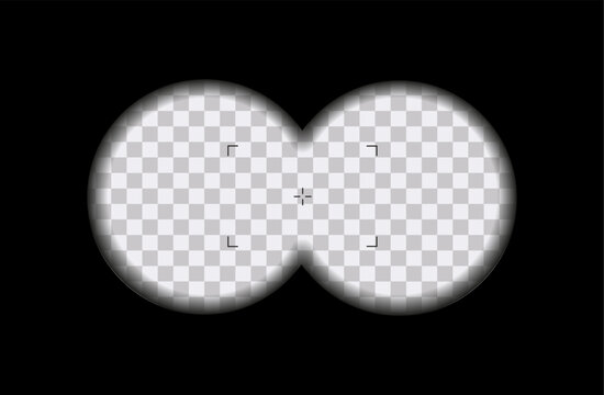 Vector realistic view through the binoculars illustration on transparent background
