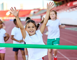 child sport athlete competition running race victory success win winner exercise sprinting runner...