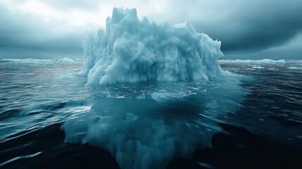 Iceberg melting into a single drop in serene waters of the polar region