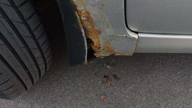 A closeup inspection was conducted on the rust damage on the vehicles wheel arch due to corrosion