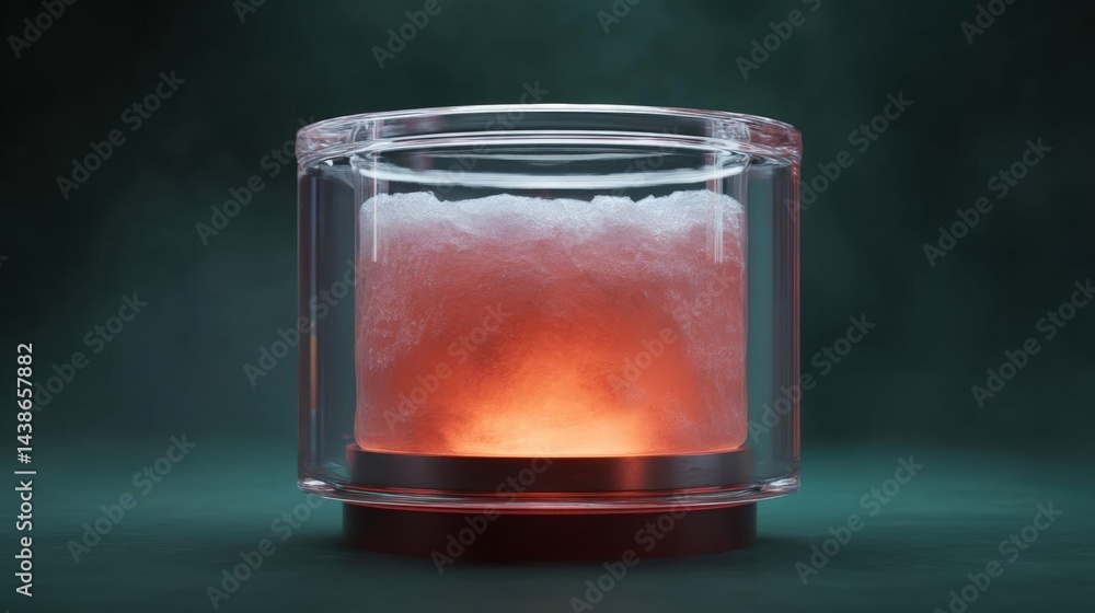Poster 3d rendering of a glass jar with a red base. the jar is cylindrical in shape and has a transparent l