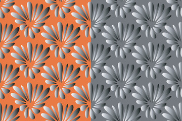 Abstract unique floral seamless pattern swatch. Creative lovely bold flower graphic design, irregular shape, black grey shades color gradient. Transparent background. Cure vector illustration