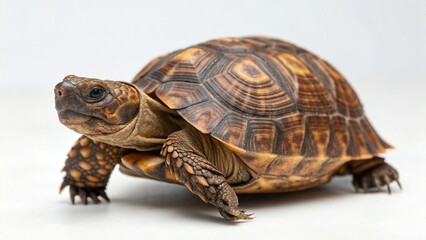 Obraz premium Adorable Red-footed Tortoise Crawling on White Background