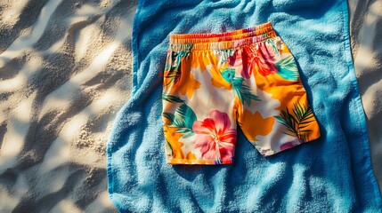 vibrant swim trunks on the beach