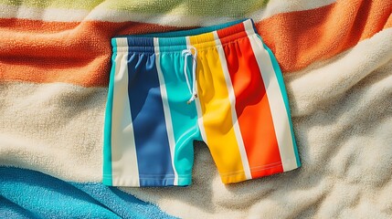 vibrant swim trunks on the beach