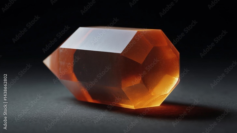 Aufkleber close-up of a faceted orange gemstone. the gemstone is in the shape of a hexagon, with a pointed top