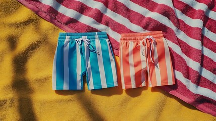 vibrant swim trunks on the beach