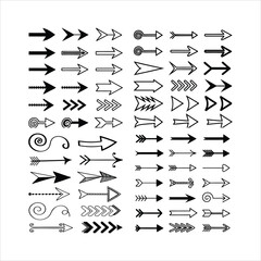 Set of Black and White Arrows in Various Styles