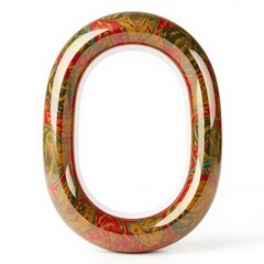 Farbintensive Zahl 0 mit Marmormuster aus bunten Wasserfarben auf weißem Hintergrund, modernes Design.