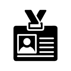 A minimalist black vector icon of an employee ID badge with a lanyard, perfect for human resources, corporate identity, or access - control - related content in business materials, websites, 