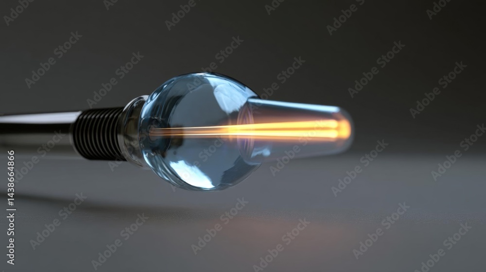 Poster close-up of a light bulb with a long, cylindrical body and a pointed tip. the bulb is transparent an