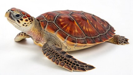Juvenile Hawksbill Sea Turtle on White Background
