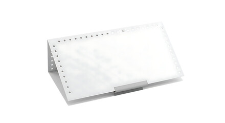 Continuous form paper resting on a stand against a dark background in a studio setting on transparent background