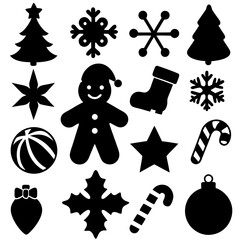 Christmas Silhouette Icons Collection – Festive Holiday Clipart Set in Black