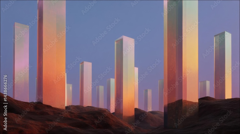 Poster group of tall, rectangular buildings standing on top of a rocky hill. the buildings are arranged in 