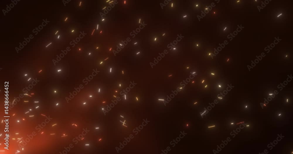 Wall mural sparks flying from the fire. divergent cone of particles. abstract animation.