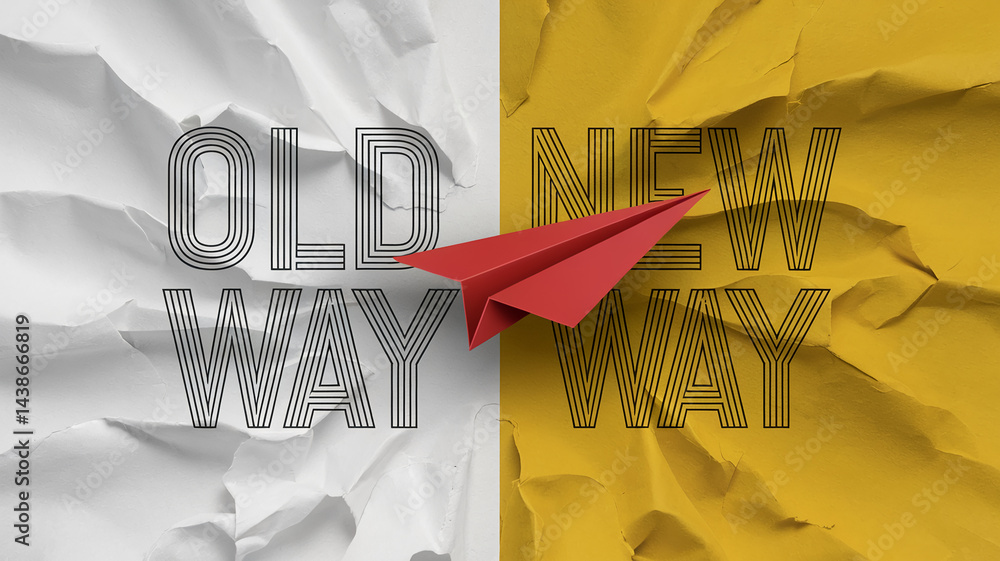Poster red paper airplane flies between 