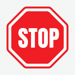 Obraz premium Stop Sign Vector Icon - Red Traffic Restriction Symbol, No Entry Road Warning, Safety Caution Sign for Driving and Traffic Regulations