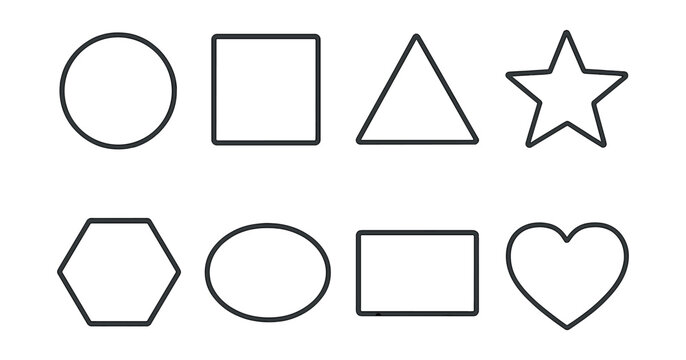 Geometric shape icons set – circle, square, triangle, star, hexagon, oval, rectangle, heart