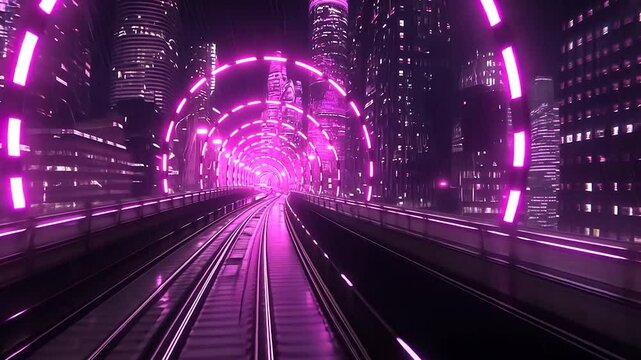Futuristic city tunnel at night