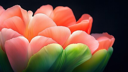   A detailed image of various flowers against a dark backdrop with a slightly out-of-focus photograph of their central parts