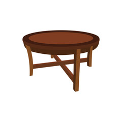 Round wooden coffee table with four legs and cross support vector illustration